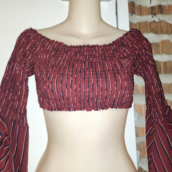 Lilyful Tube Top Long Ruffled Open Sleeves Ruched Gathered Stretch Size S Small - Picture 2 of 5